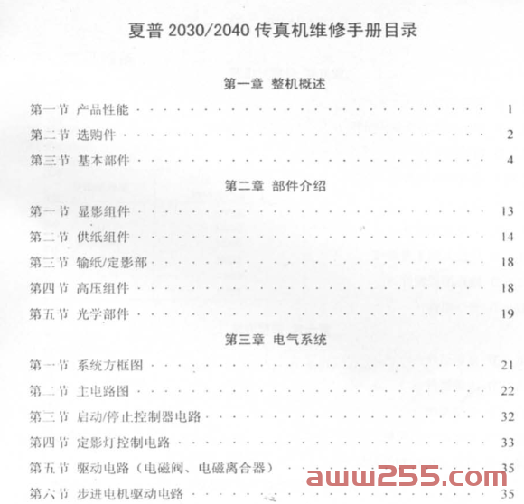 夏普 SF2030,2040中文维修手册