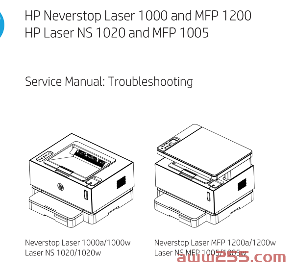 惠普HP 英文Neverstop Laser 1000,MFP 1200,Laser NS 1020, MFP 1005 服务手册：故障排除Troubleshooting Service Manual