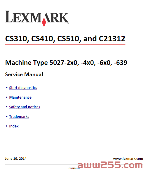 利盟 CS310 CS410 CS510 C21312 彩色激光打印机英文维修手册 